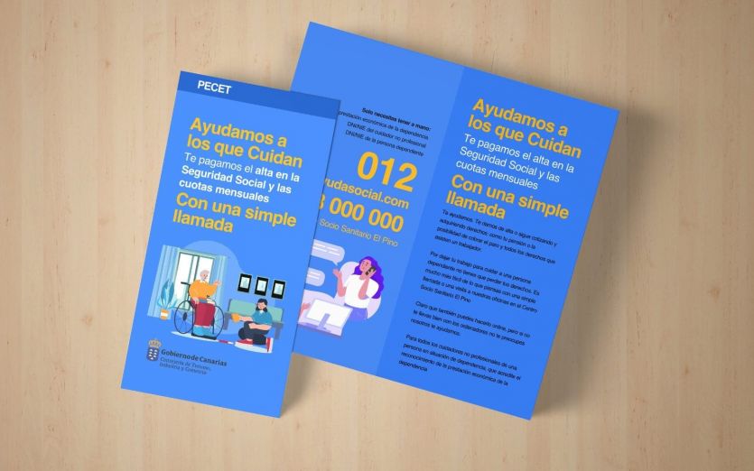 Díptico para PECET que explica la forma de conseguir las subvenciones y ventajas para los cuidadores