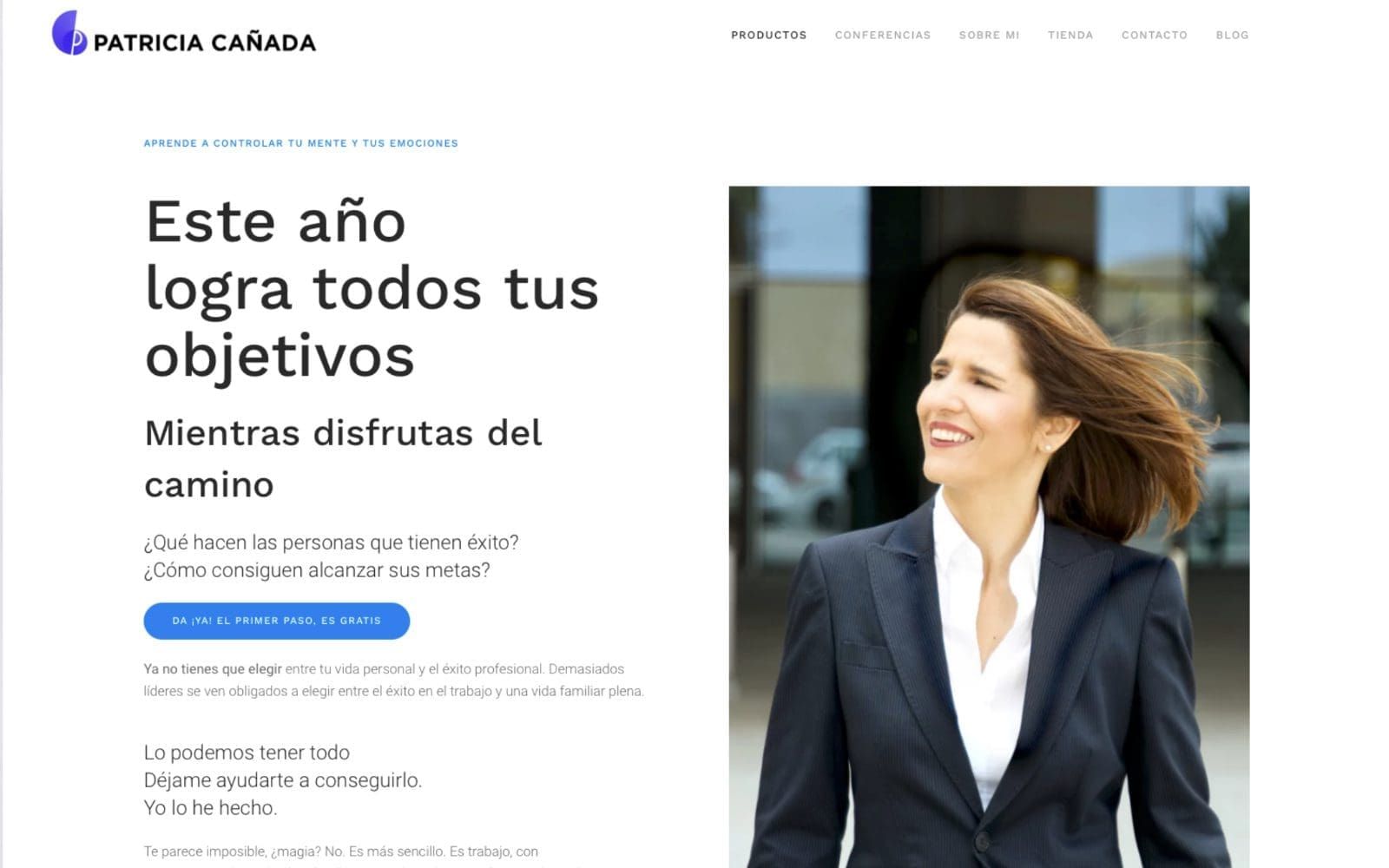 Captura de pantalla de web de Patricia Cañada dedicada al coaching