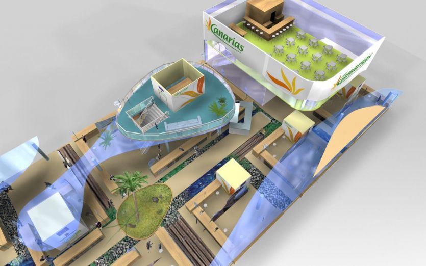 Proyecto 3D del estand del patronato de turismo de Canarias