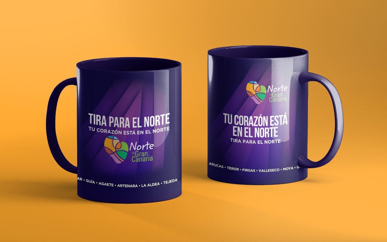 Tazas con decoración de la campaña de la Mancomunidad del Norte: Tu corazón esta en el Norte.