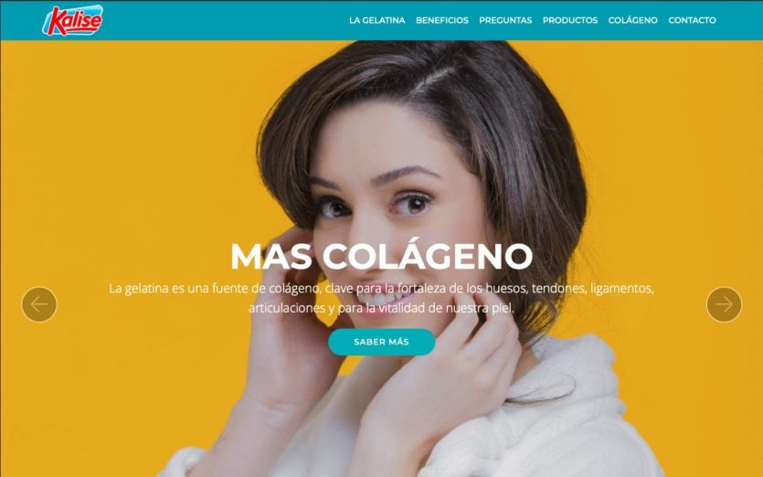 Captura de pantalla de landing (web) promocional que acompaña a la campaña Kalise Gelatina