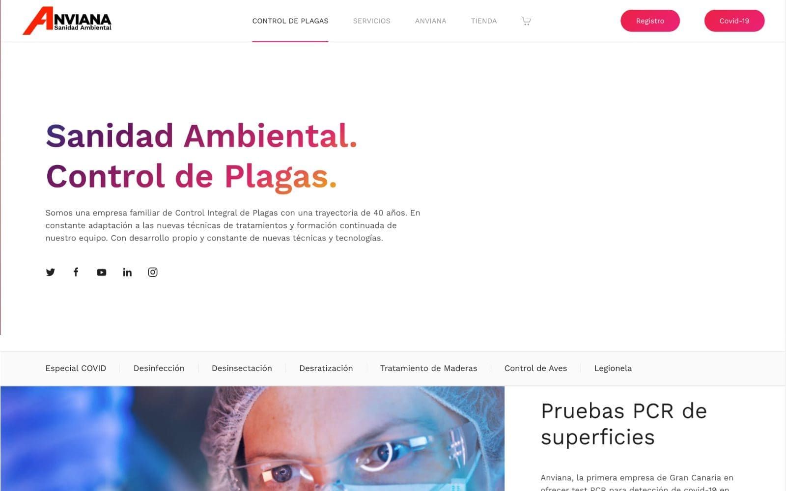 Captura de pantalla de web de Anviana sanidad ambiental