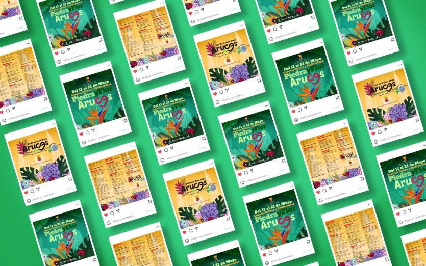 Montaje con conjunto de publicaciones para promocionar los diferentes actos de la feria Piedra y Flor de Arucas