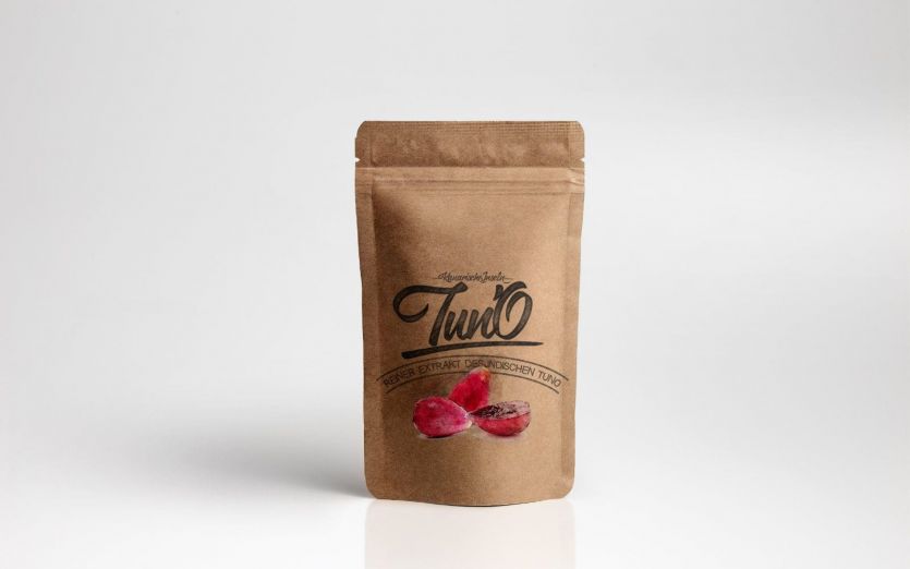 Envase sostenible para producto de tuno indio diseñado por nuestro equipo, destinado al mercado Aleman