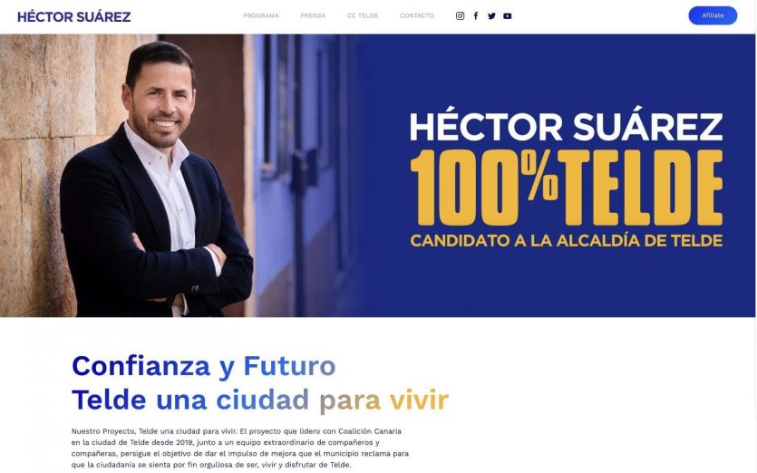 Captura de pantalla de web para promocionar campaña política a la alcaldía de telde para Héctor Suárez