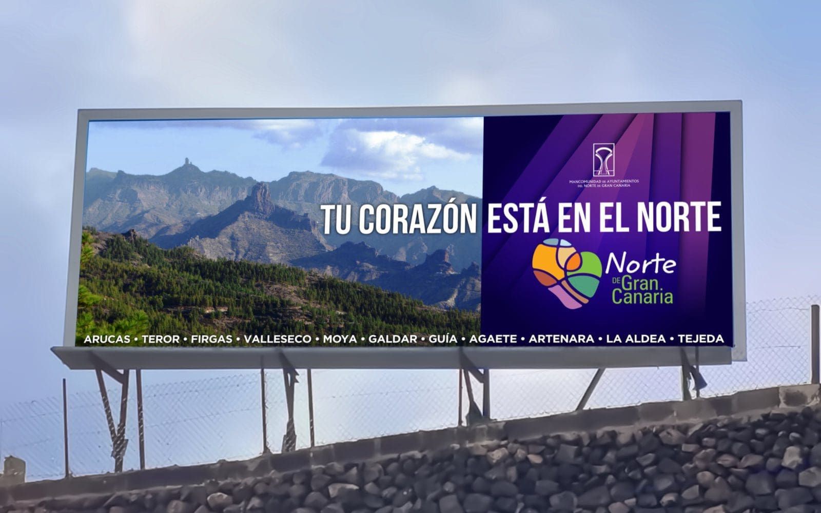 Valla exterior de grandes dimensiones Mancomunidad del Norte campaña Tu corazón está en el norte