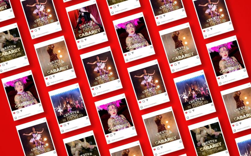 Montaje con conjunto de publicaciones para promocionar el espectáculo Chester Circus