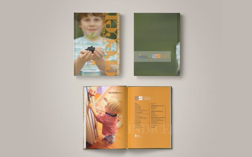 Portada, contraportada e interior del libro: enseñando a crecer de la fundación funcapid