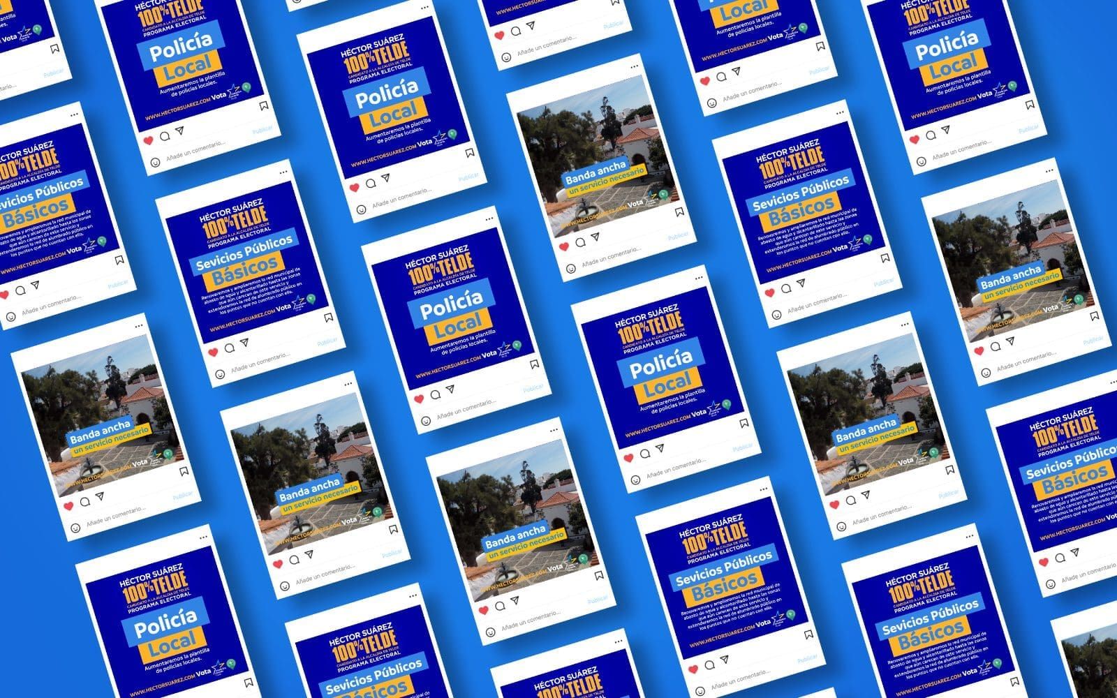 Montaje con conjunto de publicaciones para promocionar campaña política a la alcaldía de telde para Héctor Suárez