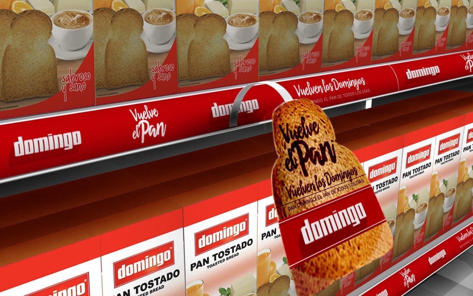 Stoper o etiqueta promocional para Pan Domingo diseñado por nuestro equipo como parte del material para punto de venta. 
